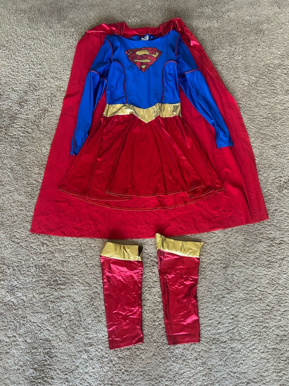 DC Comics womens Blue and Red Supergirl Dress with Gold Accents and Cape